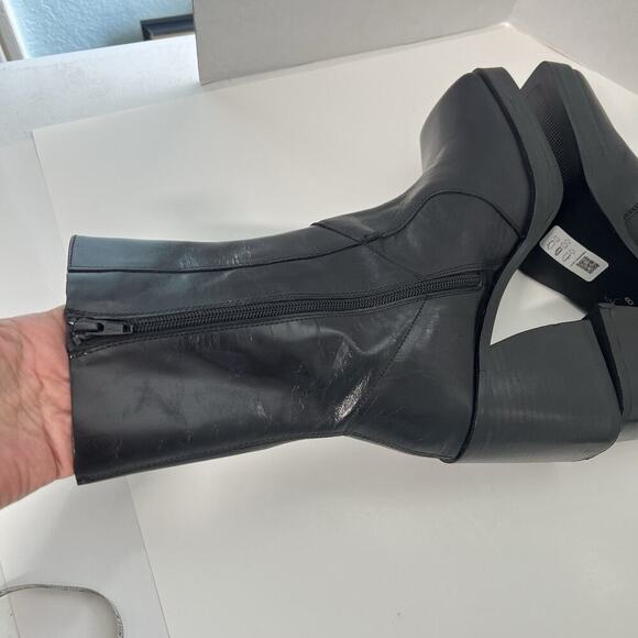 ASOS Leather Boots Womens 8 Mid Calf Chunky Square Toe Y2K Goth Gore NEW - Picture 8 of 13
